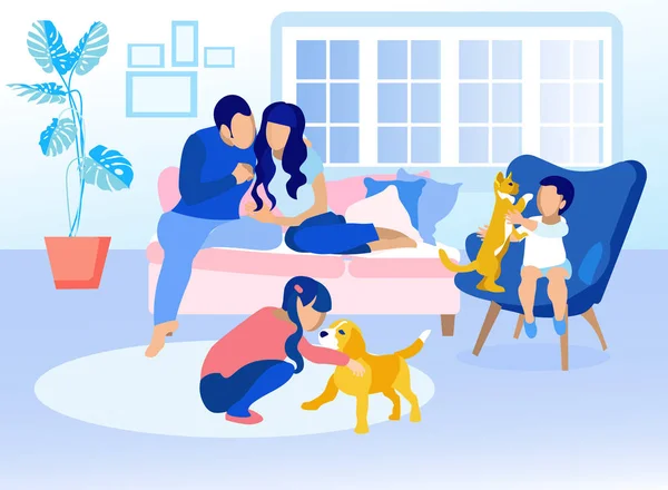 Família na sala de estar em casa ilustração dos desenhos animados —  Vetores de Stock