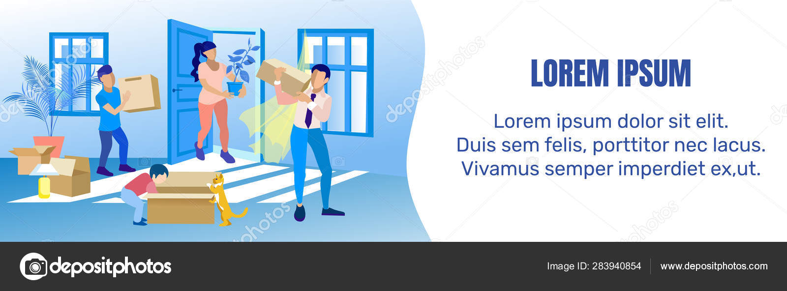 Moving Into New House Family Cartoon Flat Banner Stock Vector C Unitone Vector Gmail Com 283940854