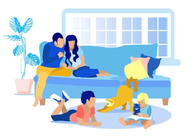 Evde Yüzsüz Aile Dinleniyor Pastoral Karikatür