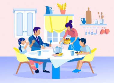 Çay ve Krep Karikatür ile Aile Kahvaltı