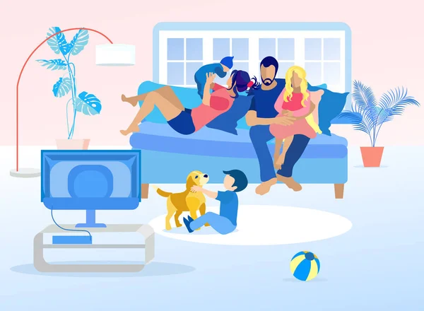 Boldog családi pihenő hétvégén at Home Cartoon — Stock Vector
