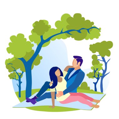 Aşık Çift Doğa Düz Karikatür Dinlenme having