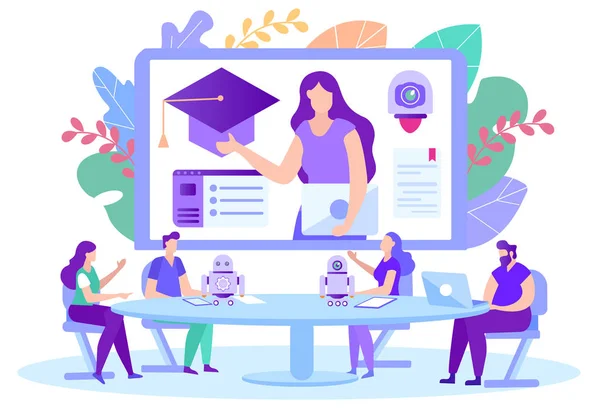 Robotlarla Çalışmak Için Online Eğitim. Vektör.