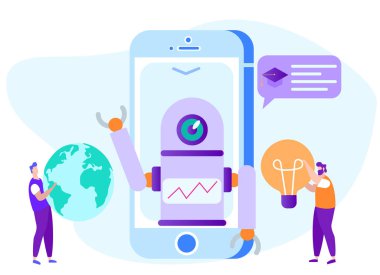 Uzaktan Eğitim. Robot Bot Telefon Monitörü üzerinde.