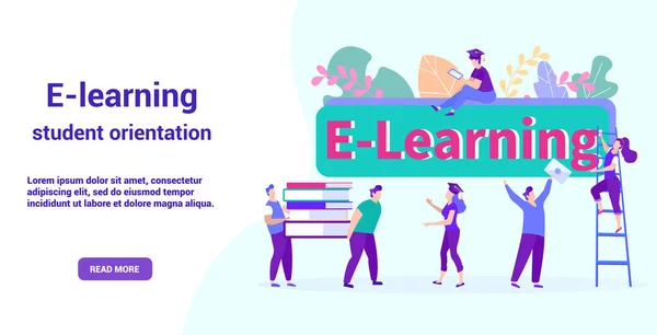 E-Learning. Studentenorientierung. Werbeikone. — Stockvektor