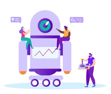 Adam Uzaktan Kumanda elinde. Robot ile Takım Çalışması.