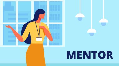 Kadın Mentor ofiste eğitim yürütmektedir. Vektör.