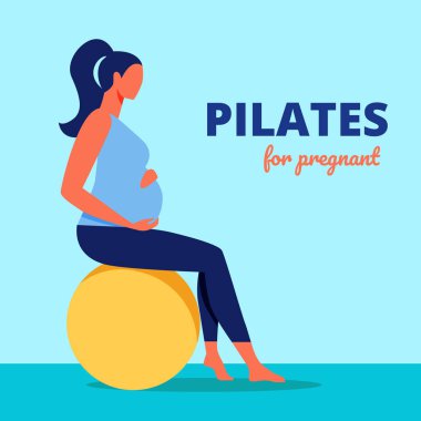 Hamile için Pilates. Kadın jimnastik topu oturur