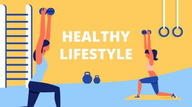 Kadınlar için spor eğitimi. Sağlıklı yaşam tarzı. Vektör