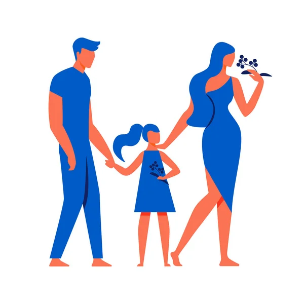 Homme avec petite fille et femme sur fond blanc — Image vectorielle