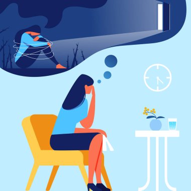 Ofis psikolojisindeki kadın. Depresyon dışında.