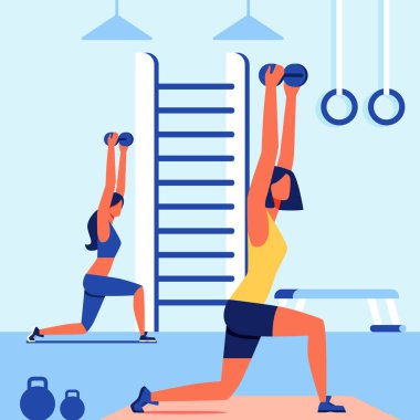 Kadın spor salonunda squats yapıyor. Kadın için fitness sınıfı