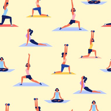 Çeşitli Poses kadınlar uygulama yoga. Spor vektör.