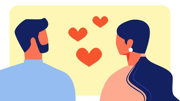 Lovers Man and Woman Look at Each Other. Vector. — Stock Vector