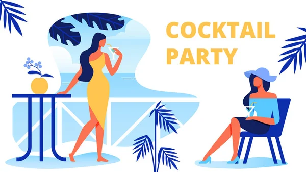 Donne con cocktail in terrazza. Cocktail Party . — Vettoriale Stock