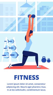 Reklam dumbbells ile kadın görüntüsü. Vektör.