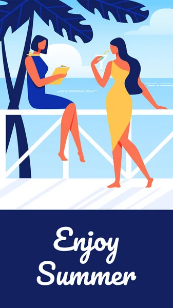 Frauen Cocktailkleider auf Hintergrund Meer. Vektor. — Stockvektor
