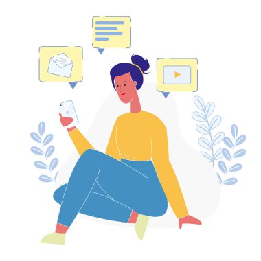 Genç online Iletişim düz Illustration