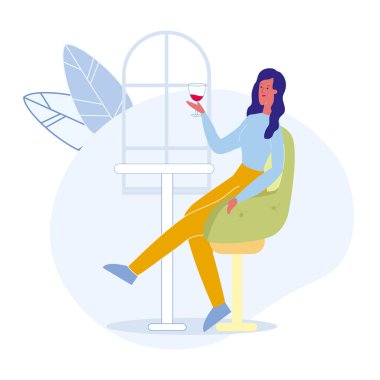 Kadın Bar alone karikatür vektör Illustration