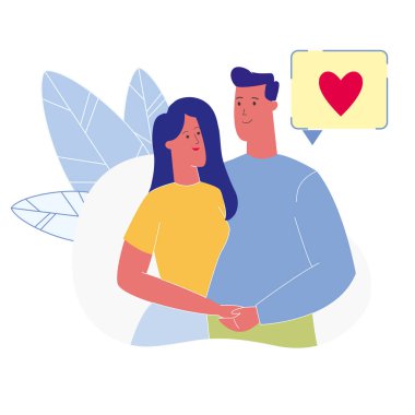 Çift dating, sarılmak düz vektör Illüstrasyon