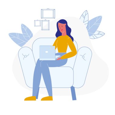 Kadın Freelancer çalışma düz vektör karakter