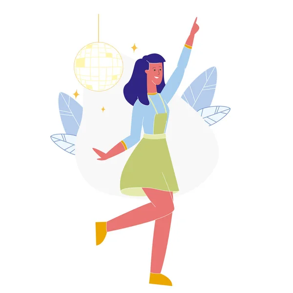 Mujer joven bailando sola Vector plano Ilustración — Archivo Imágenes Vectoriales