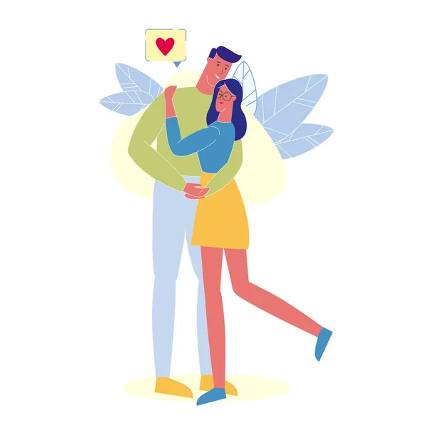 People in Love Hugging Flat Vector Illustration — Stock Vector