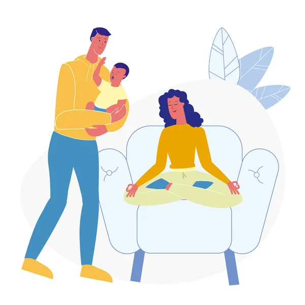 Husband Helping Wife Flat Vector Illustration — Stock Vector