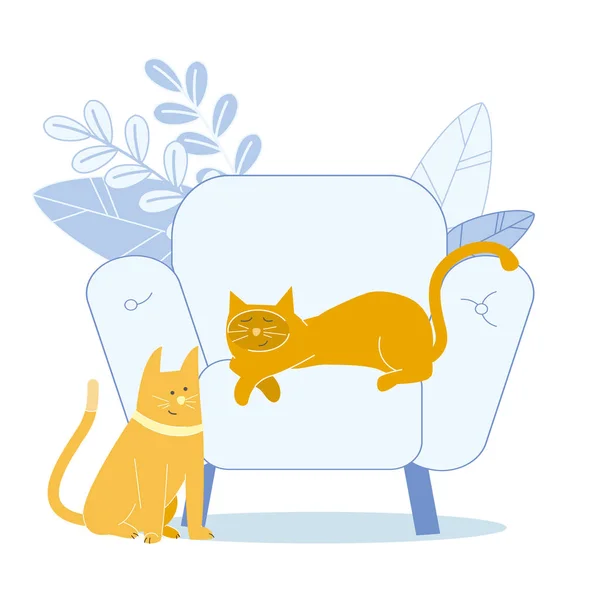 Bedårande ingefära katter platt vektor illustration — Stock vektor