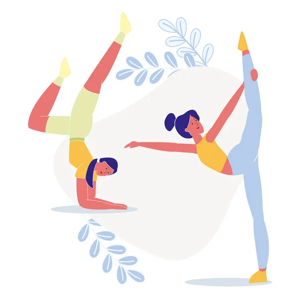 Women do Yoga Together Flat Vector Illustration