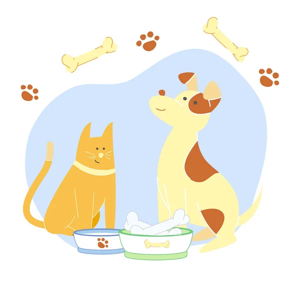 愛らしい猫と子犬フラットベクトルイラスト — ストックベクタ