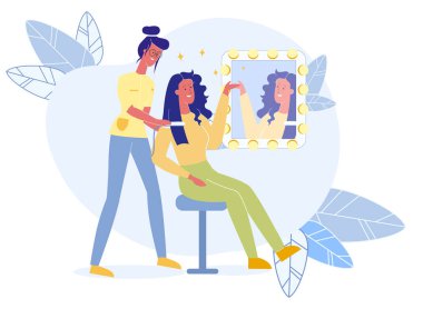 Kız düzleştirme saç düz vektör Illüstrasyon