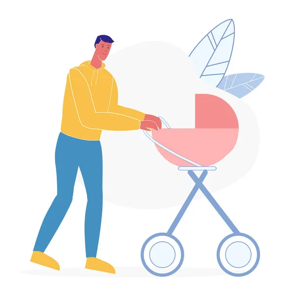 Ο πατέρας με το μωρό άμαξα επίπεδη απεικόνιση — Διανυσματικό Αρχείο