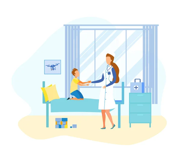 Cartoon Flat Doctor Visit Child in Hospital Ward — Stock Vector