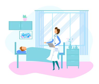 Hastane yatağında yatan kadın doktor ziyaret hasta