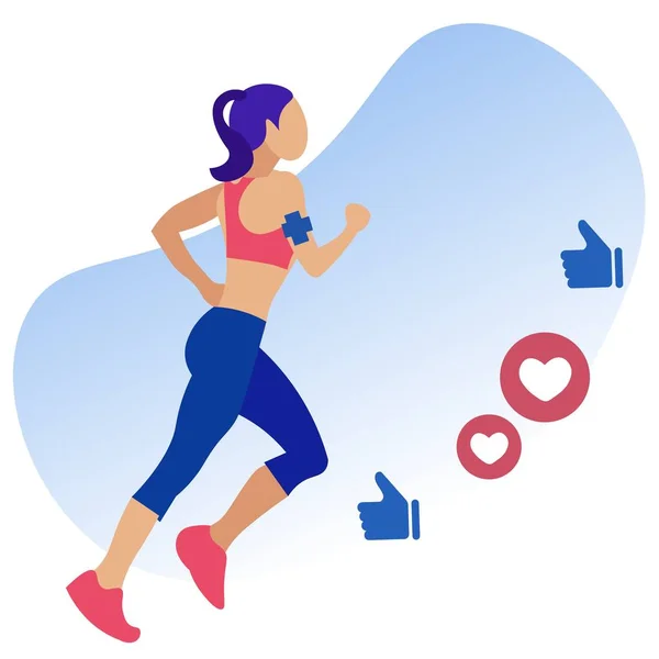 Sportief meisje joggen en positieve feedback van gebruikers — Stockvector
