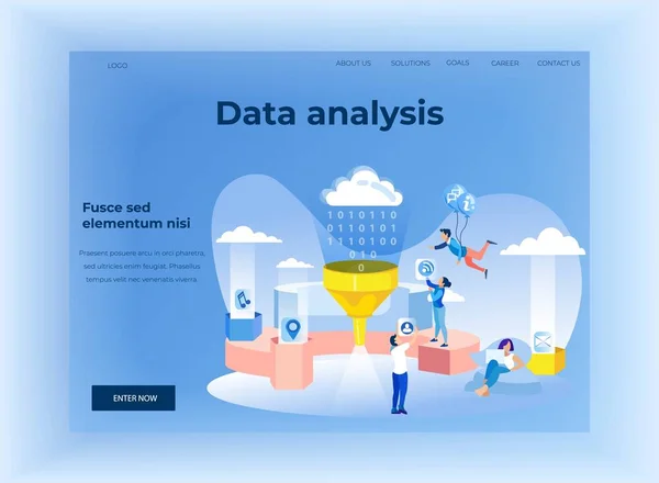 Página de presentación con diseño de red de análisis de datos — Vector de stock