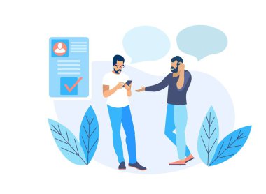 Akıllı telefon ile Iletişim iki yetişkin sakallı erkekler