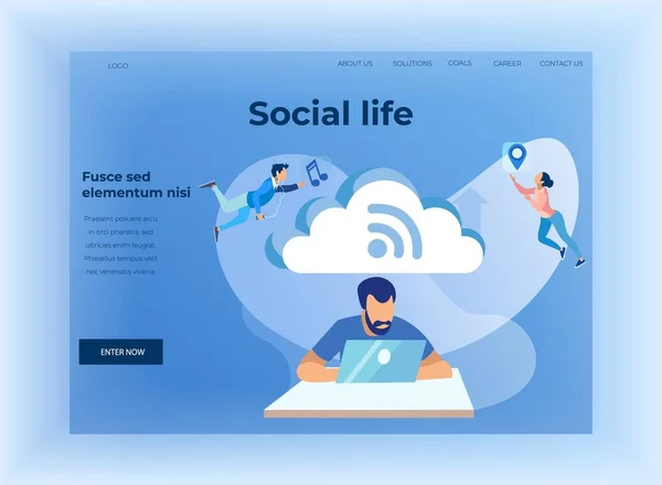 Social Life und Cloud Storage Design Landing Page — Stockvektor