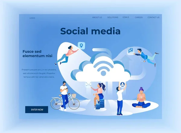 Actividad en las redes sociales Landing Page con la gente — Archivo Imágenes Vectoriales