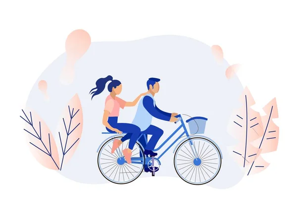 Dessin animé couple homme et femme faisant du vélo dans la forêt — Image vectorielle