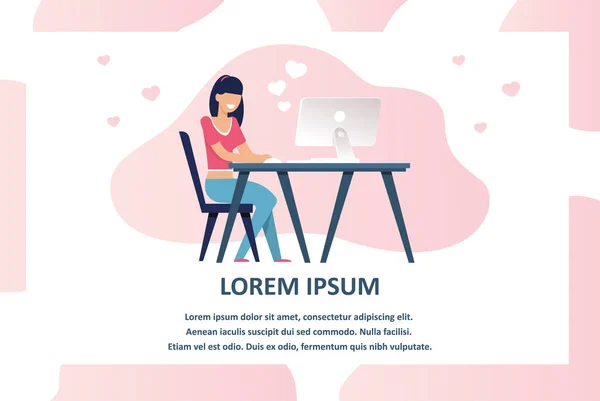 Γυναίκα έπεσε στην αγάπη στο online dating κινούμενα σχέδια πανό — Διανυσματικό Αρχείο