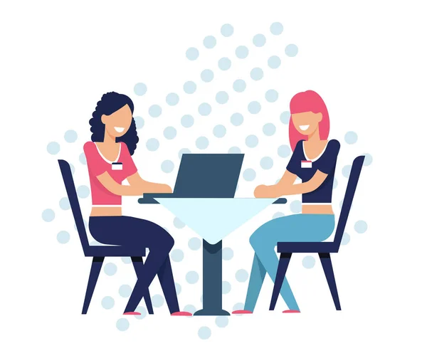 Femmes Rechercher Soul Mate assis en ligne à la table — Image vectorielle