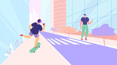 Karikatür İnsanlar Karakterler City Street Yürüyüş