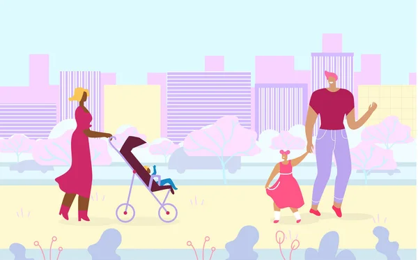 Diverses personnes multiraciales marchant dans un parc urbain — Image vectorielle