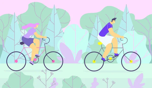 Deportivo hombre y mujer pareja ciclismo en el bosque — Vector de stock