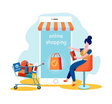 Kadın Müşteri Online Alışveriş için Mobil App Kullanın