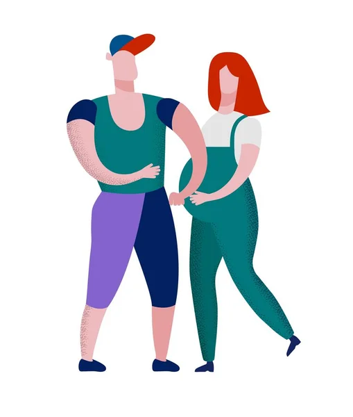 Man och gravid kvinna i overaller hålla händerna — Stock vektor