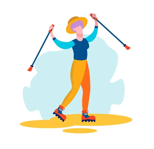 Betagte Frau in Sportkleidung beim Nordic Walking — Stockvektor