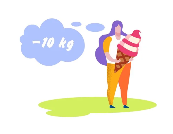 Übergewichtige Frau mit riesigem Eis, Diät — Stockvektor